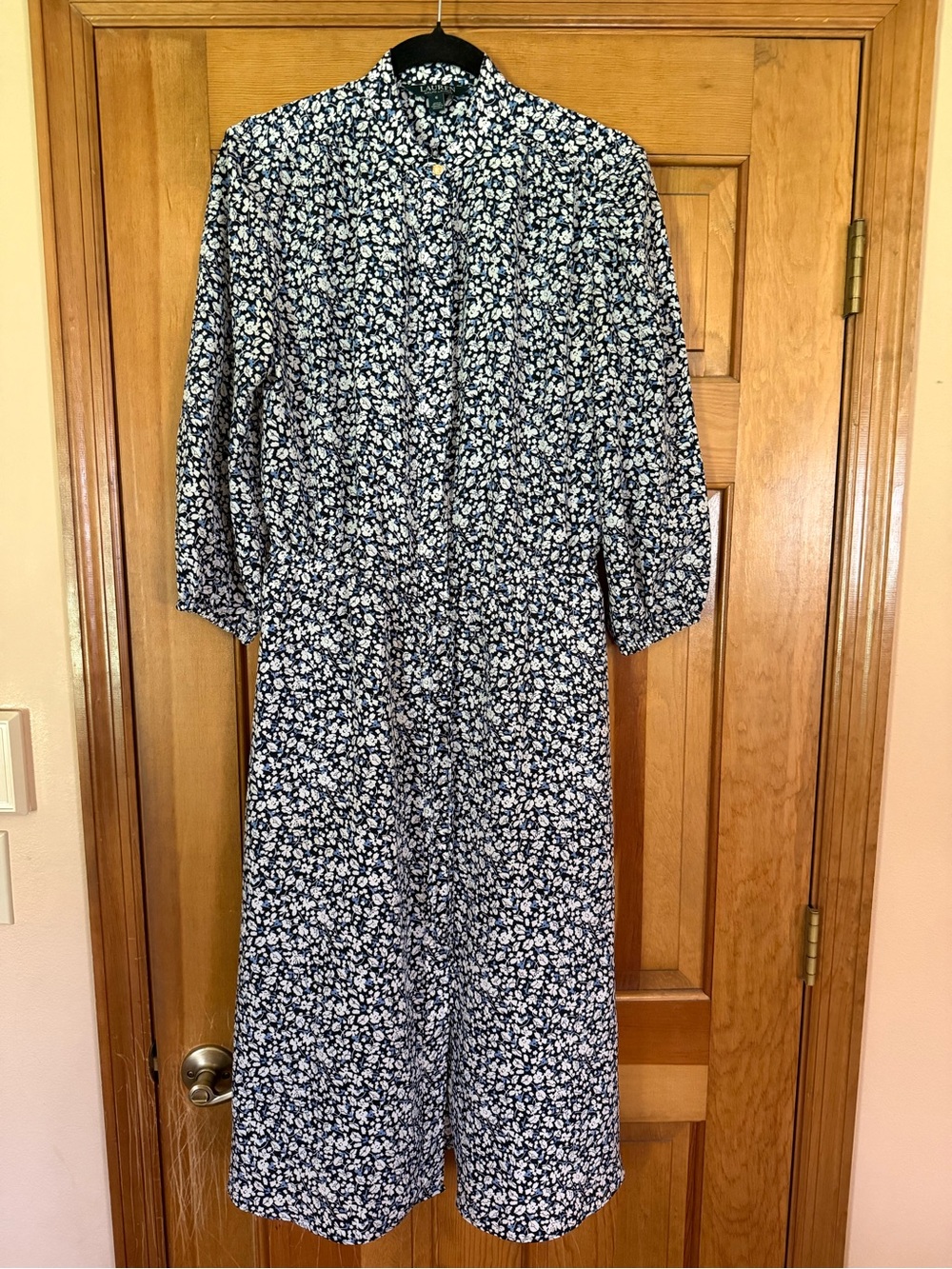 Ralph Lauren Navy and White Floral Button-Front Midi Dress